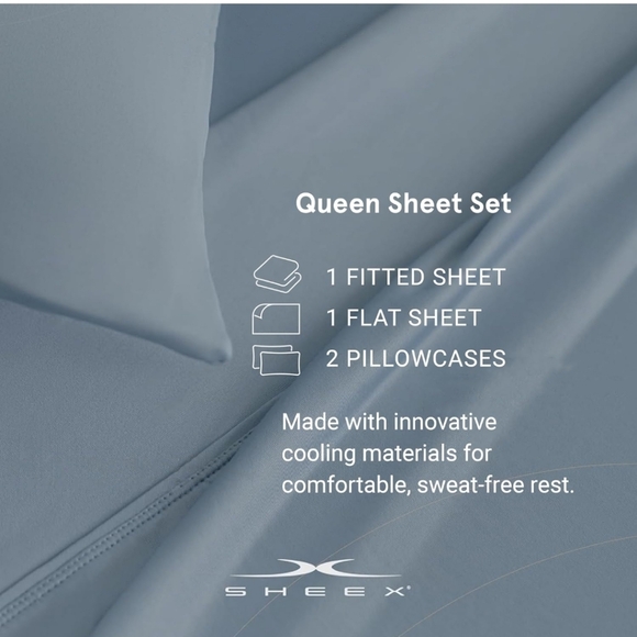 SHEEX - Active Comfort Cooling Sheets Set (Queen) Blue Sky - Moisture Wicking - Picture 6 of 9